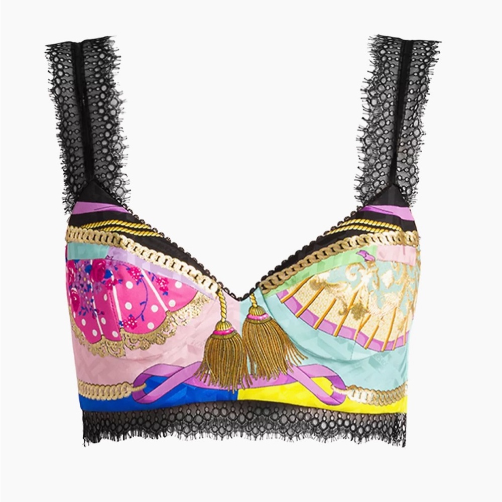 Versace Ventagli Print Silk Bra Top size 46